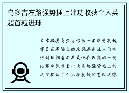 乌多吉左路强势插上建功收获个人英超首粒进球 乌多吉左路强势插上建功收获个人英超首粒进球